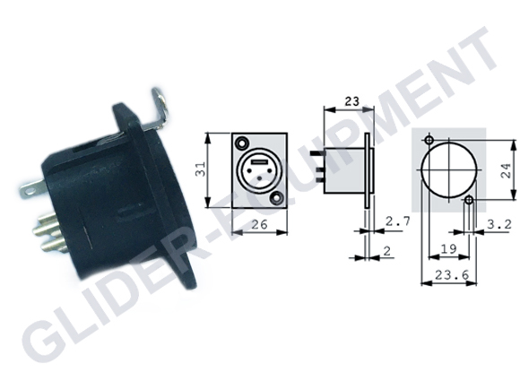 Neutrik XLR 3P chassis connector female [NC3FD-LX-BAG]
