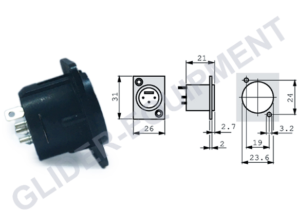 Neutrik XLR 3P chassis connector male [NC3MD-L-BAG-1]