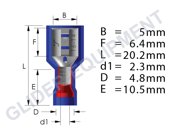 Tirex kabelschoen female geisoleerd 4.8mm / 1.5 - 2.5mm² blauw [D08186]